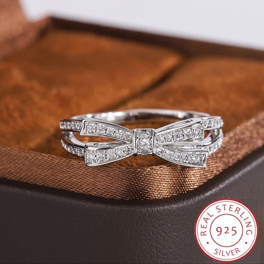 Sterling silver diamond bow ring